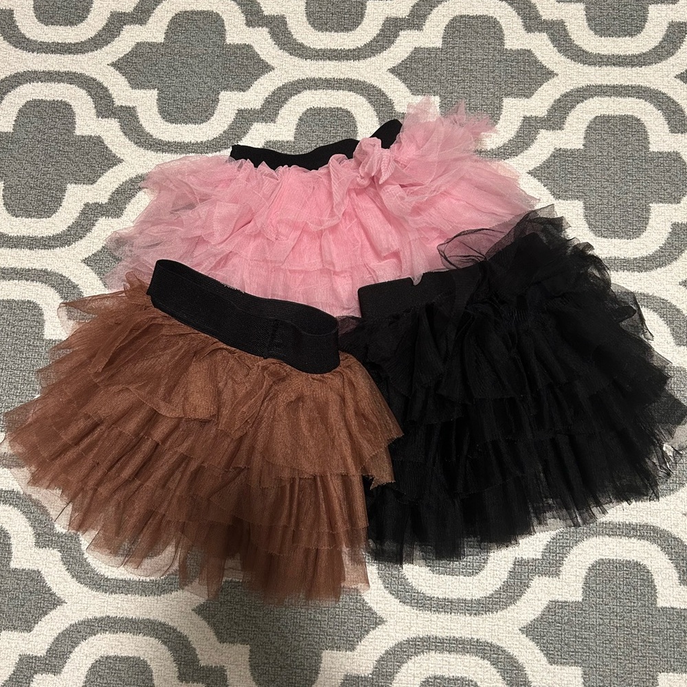 Girls Layered Tulle Skirt - Pink, Black & Brown
